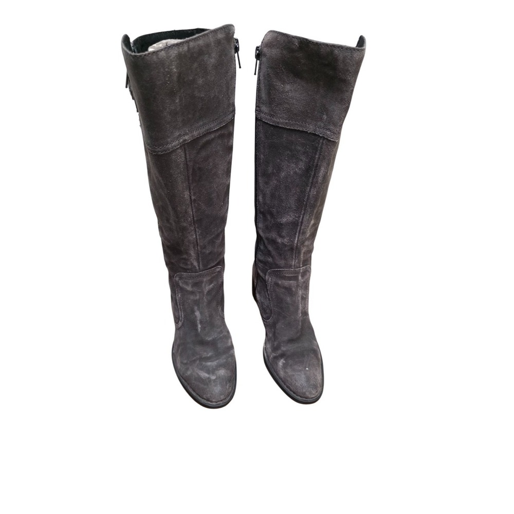 Born Women's Grey Suede Knee-High Riding Boots‎ Side Zippers size 7